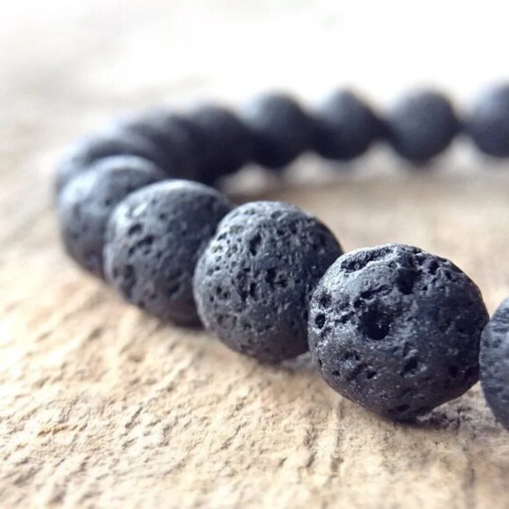 Red Cross Black Lava Stone Beaded Bracelet 8mm beads - Size 8 inches